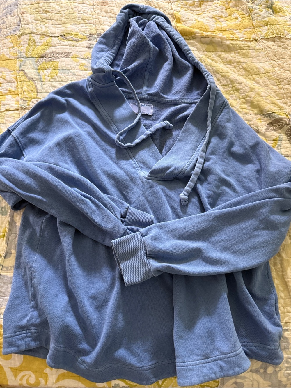 Light Blue V-Neck Hooded Sweater